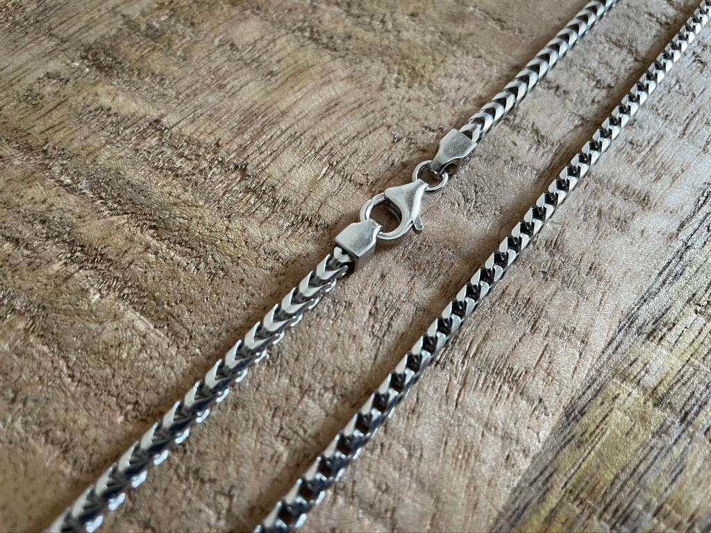 3mm Rhodium Plated Franco Chain with Lobster Clasp